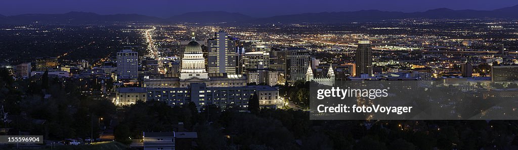 Salt Lake City panorama illuminated at night Utah