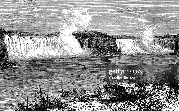 antique engraved image of niagara falls - niagara falls stock illustrations