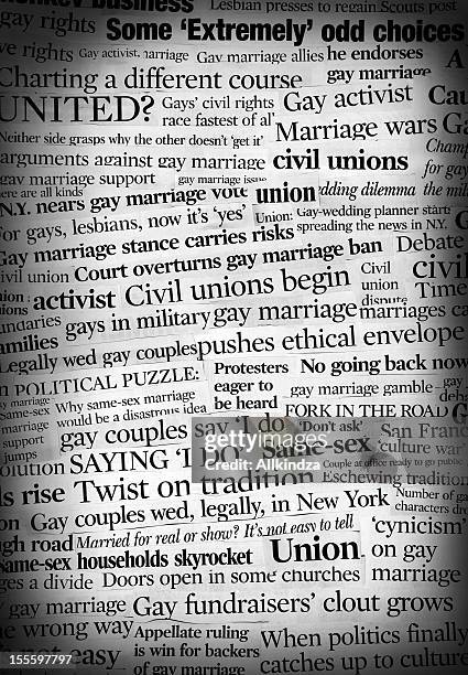 gay marriage headline collage - ripped newspaper headline stock pictures, royalty-free photos & images