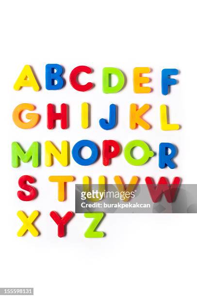 the british alphabet letters in plastic toy characters, white background - pejft 個照片及圖片檔