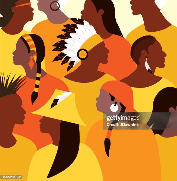 nationaler tag für wahrheit und versöhnung: menge von indigenen trägt orange - kanadische ureinwohner stock-grafiken, -clipart, -cartoons und -symbole