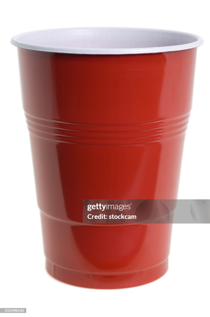 Red plastic cup on white background