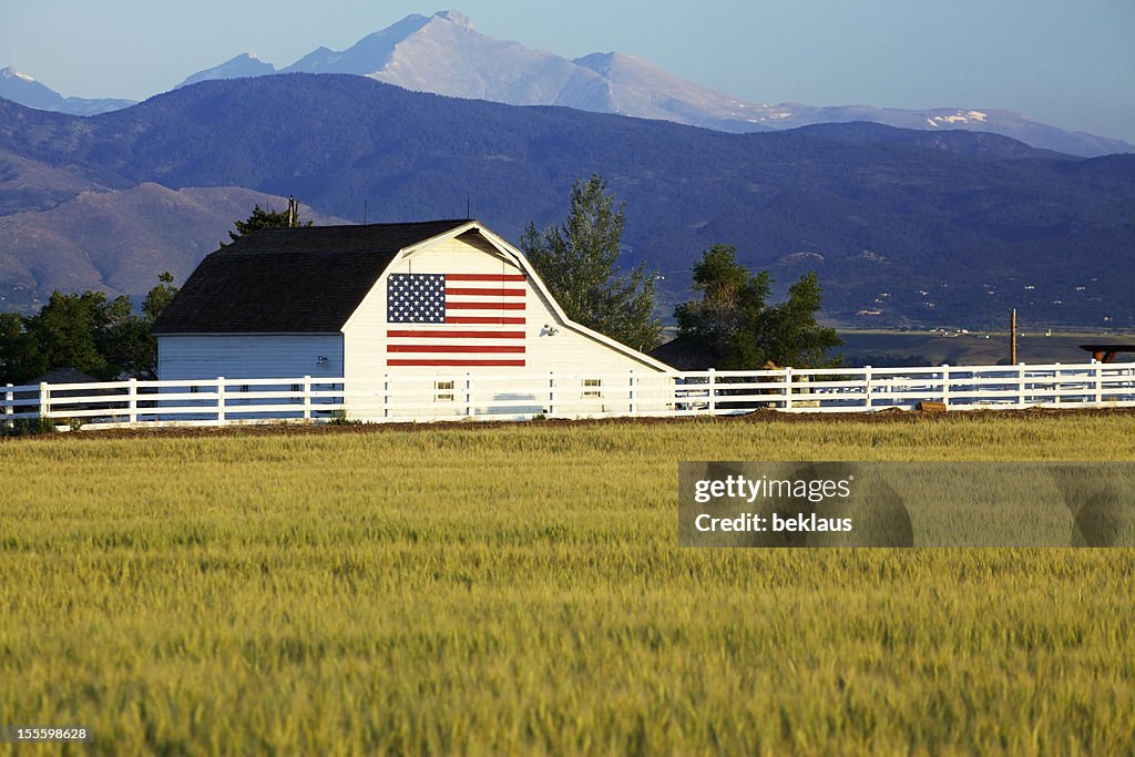 American Flag on Barn in Rocky Mountains