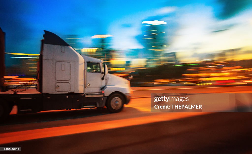 Semi-truck at night