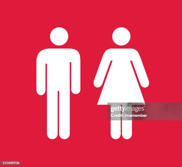 レッドとホワイトのスクエアの男性と女性のトイレの標示 - female symbol ストックフォトと画像