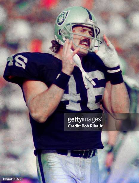 Los Angeles Raiders Todd Christensen during game action against Seattle Seahawks, December 15, 1985 in Los Angeles, California.