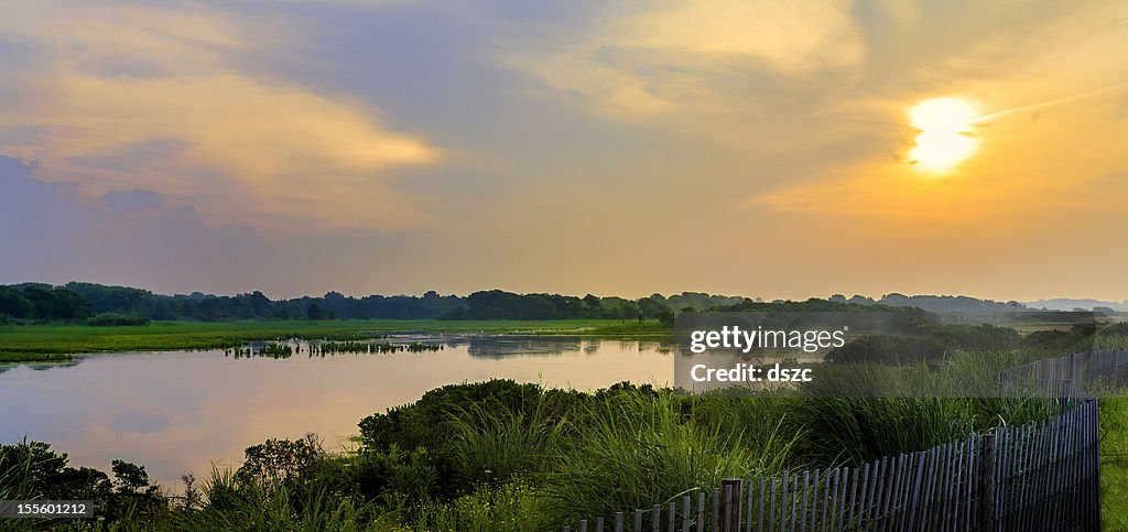 Dramatic sky over natural wetlands in New Jersey