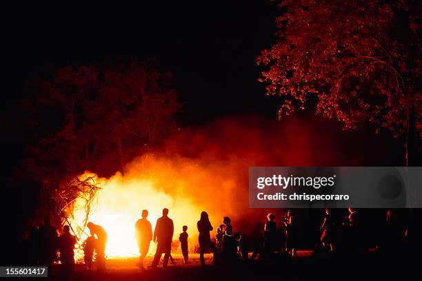 around the bonfire - bonfire stock pictures, royalty-free photos & images