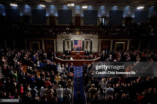 Israeli President Isaac Herzog addresses a joint meeting of the U.S. Congress at the U.S. Capitol on July 19, 2023 in Washington, DC. Herzog's speech...