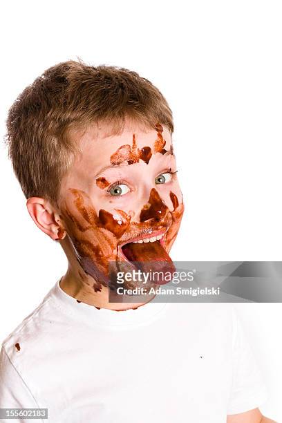 menino de chocolate - chocolate face imagens e fotografias de stock