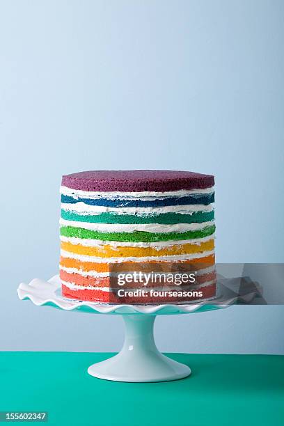 rainbow cake - tiered stock pictures, royalty-free photos & images