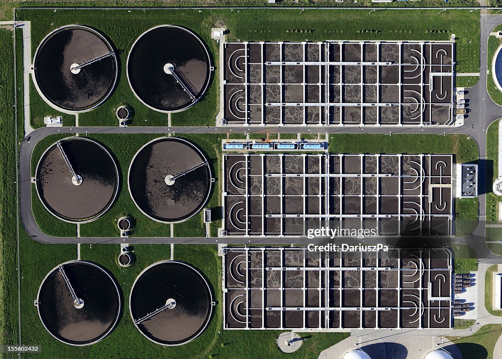 Foto aérea de la planta de tratamiento de aguas residuales