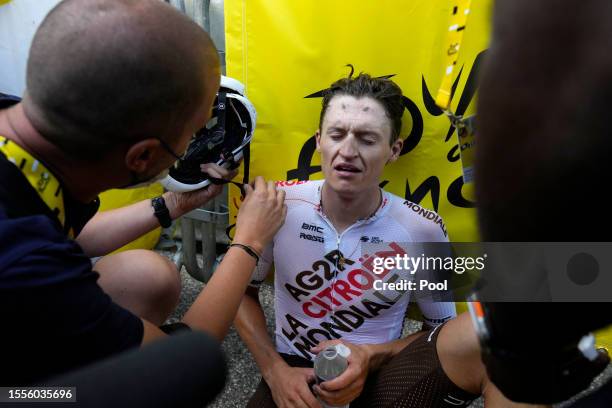 Stage winner Felix Gall of Austria and Ag2R Citroën Team reacts after the stage seventeen of the 110th Tour de France 2023 a 165.7km at stage from...