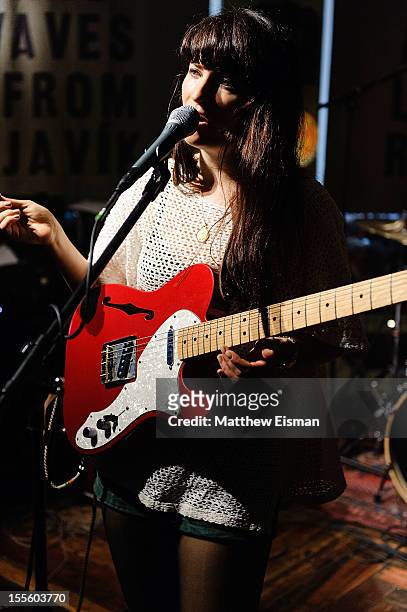 Charlie Hilton of the band Blouse performs on stage during Iceland Airwaves Music Festival at KEX Hostel on October 31, 2012 in Reykjavik, Iceland.