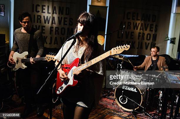 Patrick Adams, Charlie Hilton and Paul Roper the band Blouse perform on stage during Iceland Airwaves Music Festival at KEX Hostel on October 31,...