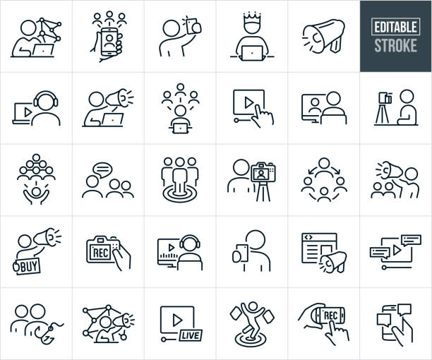 social media and influencer marketing thin line icons - editable stroke - communication stock illustrations