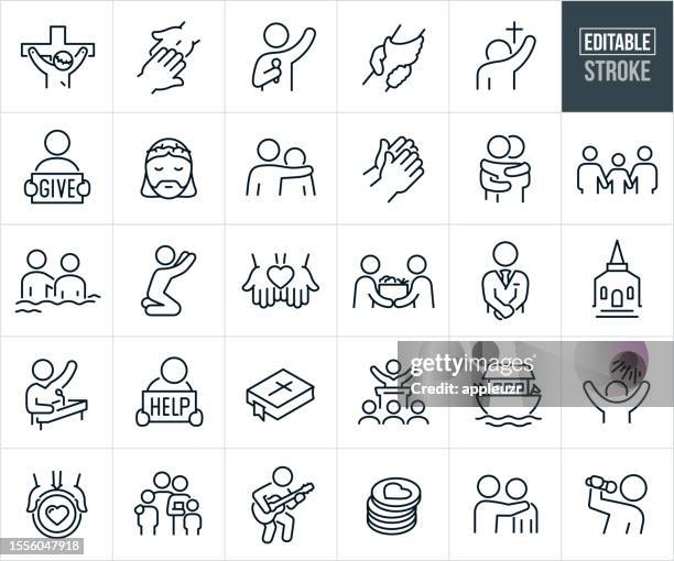 faith, worship and christianity thin line icons - editable stroke - rescue icon stock illustrations