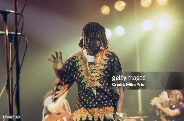 Jamaican Reggae musician Peter Tosh performing on stage, 1980.