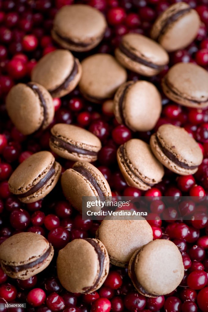 Chocolare cranberry macarons