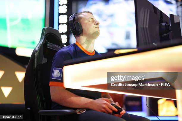 Manuel Bachoore of Netherlands and Team Gullit reacts in their final game against Mark Zakhary of Australia and Team FUTWIZ Australia during day four...