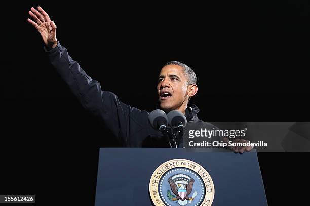 President Barack Obama speaks during his last rally the night before the general election November 5, 2012 in Des Moines, Iowa. The rally was held...
