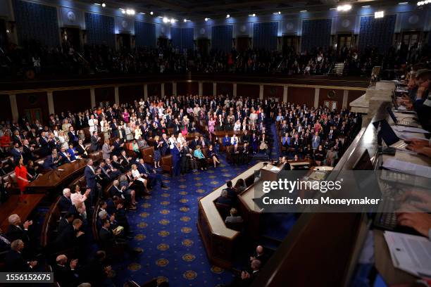 Israeli President Isaac Herzog addresses a joint meeting of the U.S. Congress at the U.S. Capitol on July 19, 2023 in Washington, DC. Herzog's speech...