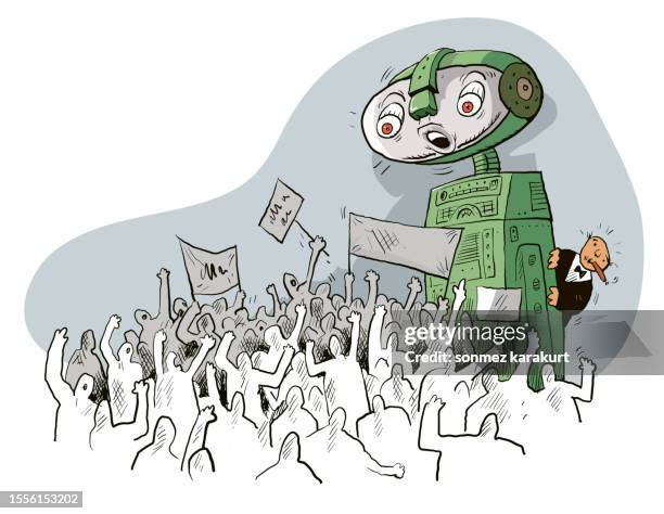 strikes and uprisings against artificial intelligence - growing pains stock illustrations