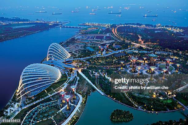 gardens by the bay - bahía de marina singapur fotografías e imágenes de stock