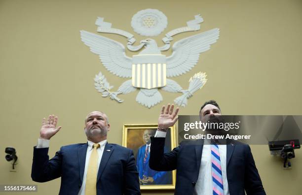 Supervisory IRS Special Agent Gary Shapley and IRS Criminal Investigator Joseph Ziegler are sworn-in as they testify during a House Oversight...
