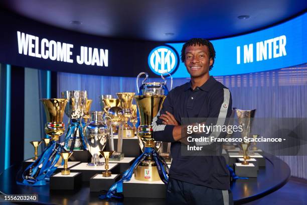 Juan Cuadrado of FC Internazionale poses for a photo at Inter HQ on July 19, 2023 in Milan, Italy.