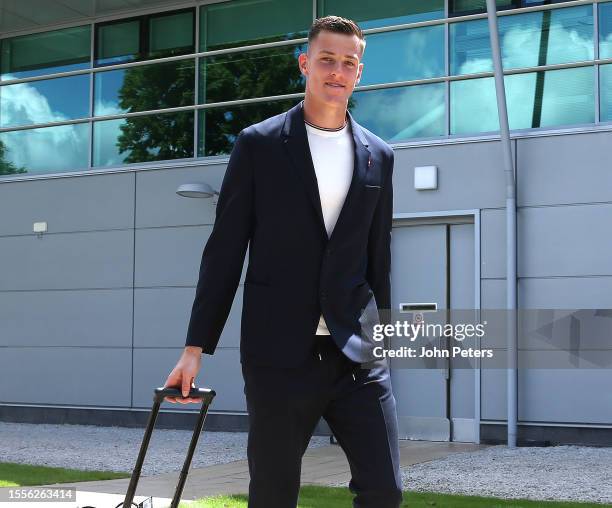 Radek Vitek of Manchester United leaves Carrington to fly to Edinburgh ahead of their flight to the USA for their pre-season tour on July 19, 2023 in...