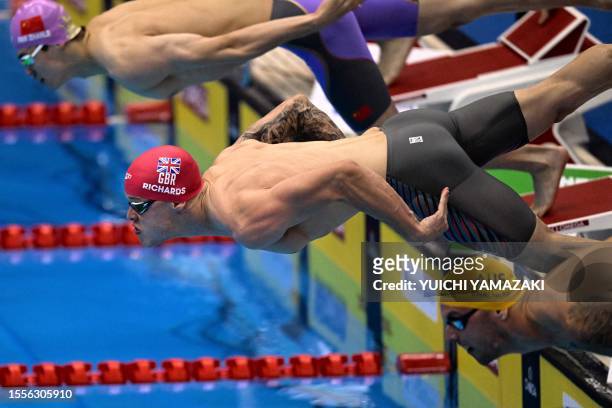 Britain's Matthew Richards competes in a semi-final heat of the men's 100m freestyle swimming event during the World Aquatics Championships in...