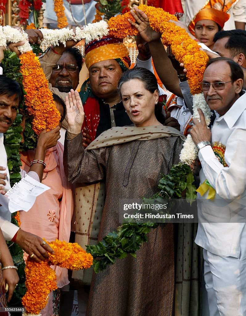 UPA Chairperson Sonia Gandhi During Launch Of A 'Shobha Yatra'