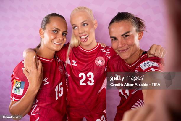 Frederikke Thogersen, Sofie Svava and Katrine Veje of Denmark pose for a portrait during the official FIFA Women's World Cup Australia & New Zealand...