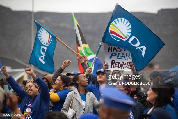 Supporters of the Democratic Alliance , South Africa's main opposition party, prepares to march through the city streets to protest against the...