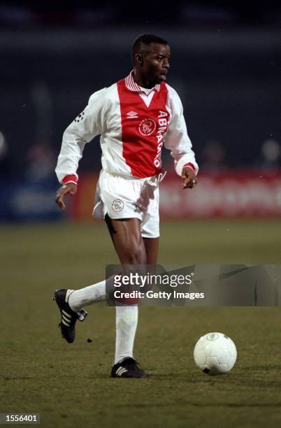 Finidi George of Ajax in action during the European Cup semi-final against Panathinaikos at the Olympic Stadium in Amsterdam, Holland. Panathinaikos...