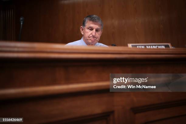 Sen. Joe Manchin questions Securities and Exchange Commission Chairmain Gary Gensler as Gensler testifies before the Financial Services and General...