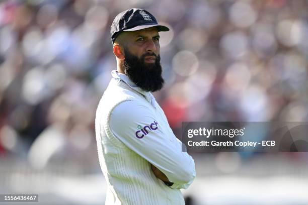 Moeen Ali of England during day one of LV= Insurance Ashes 4th Test Match between England and Australia at Emirates Old Trafford on July 19, 2023 in...