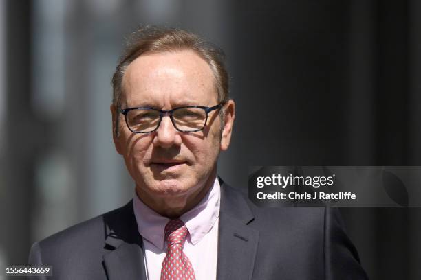 Kevin Spacey returns after a lunch break at Southwark Crown Court as the jury deliberate on his sexual assault trial on July 26, 2023 in London,...