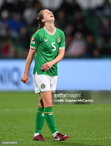 Western Australia , Australia - 26 July 2023; Niamh Fahey of Republic of Ireland reacts during the FIFA Women's World Cup 2023 Group B match between...