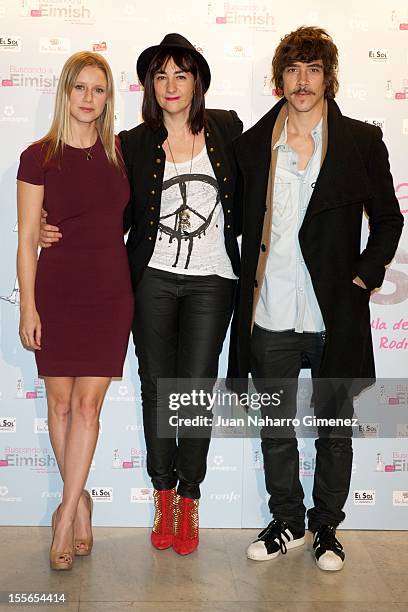 Manuela Velles, Ana Rodriguez Rosell and Oscar Jaenada attend "Buscando a Eimish" photocall at Paz Cinema on November 6, 2012 in Madrid, Spain.