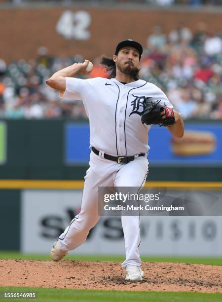 Alex Faedo of the Detroit Tigers pitches during the game against the San Diego Padres at Comerica Park on July 23, 2023 in Detroit, Michigan. The...