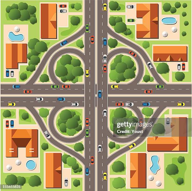 stockillustraties, clipart, cartoons en iconen met map of cottage village - four leaf clover