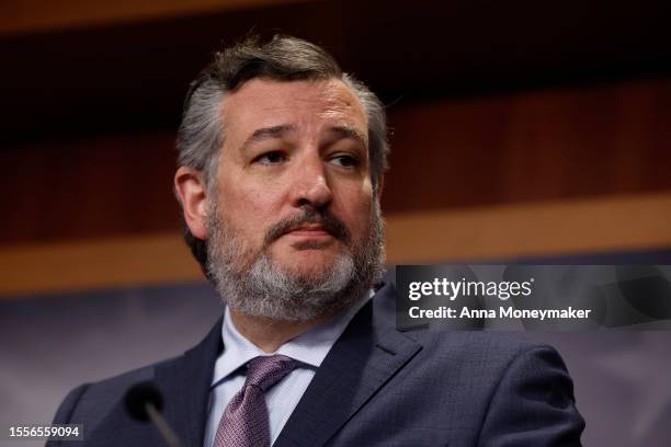 Sen. Ted Cruz speaks at a news conference on the Supreme Court at the U.S. Capitol Building on July 19, 2023 in Washington, DC. Senators with the...