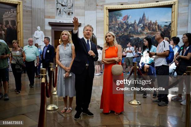 Sen. Rand Paul gives a tour of the Rotunda at the U.S. Capitol on July 19, 2023 in Washington, DC. Paul has blocked the Senate from considering...