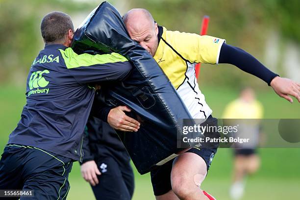 Van der Linde in action during a South Africa team training session at Blackrock College RFC on November 6, 2012 in Dublin, Ireland.