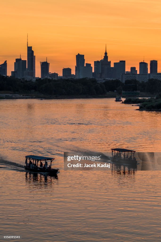 Aerial view of Warsaw during sunset