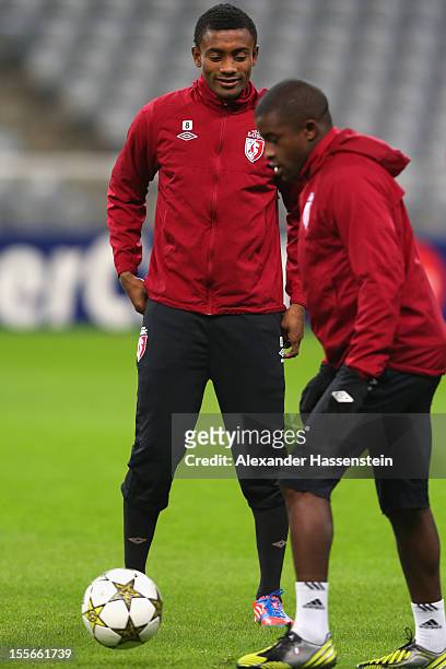 Salomon Kalou during a OSC Lille training session ahead of their UEFA Champions League group F match against FC Bayern Muenchen at the Allianz Arena...