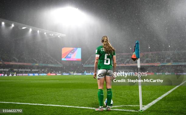 Western Australia , Australia - 26 July 2023; Megan Connolly of Republic of Ireland prepares to take a corner kick amid heavy rain during the FIFA...