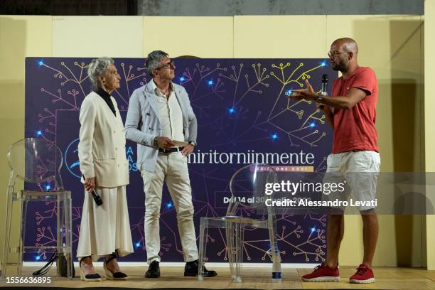 Barbara Alberti, Nicky Persico and Andrea Caschetto attend the Magna Grecia Awards & Fest 2023 on July 19, 2023 in Bari, Italy.